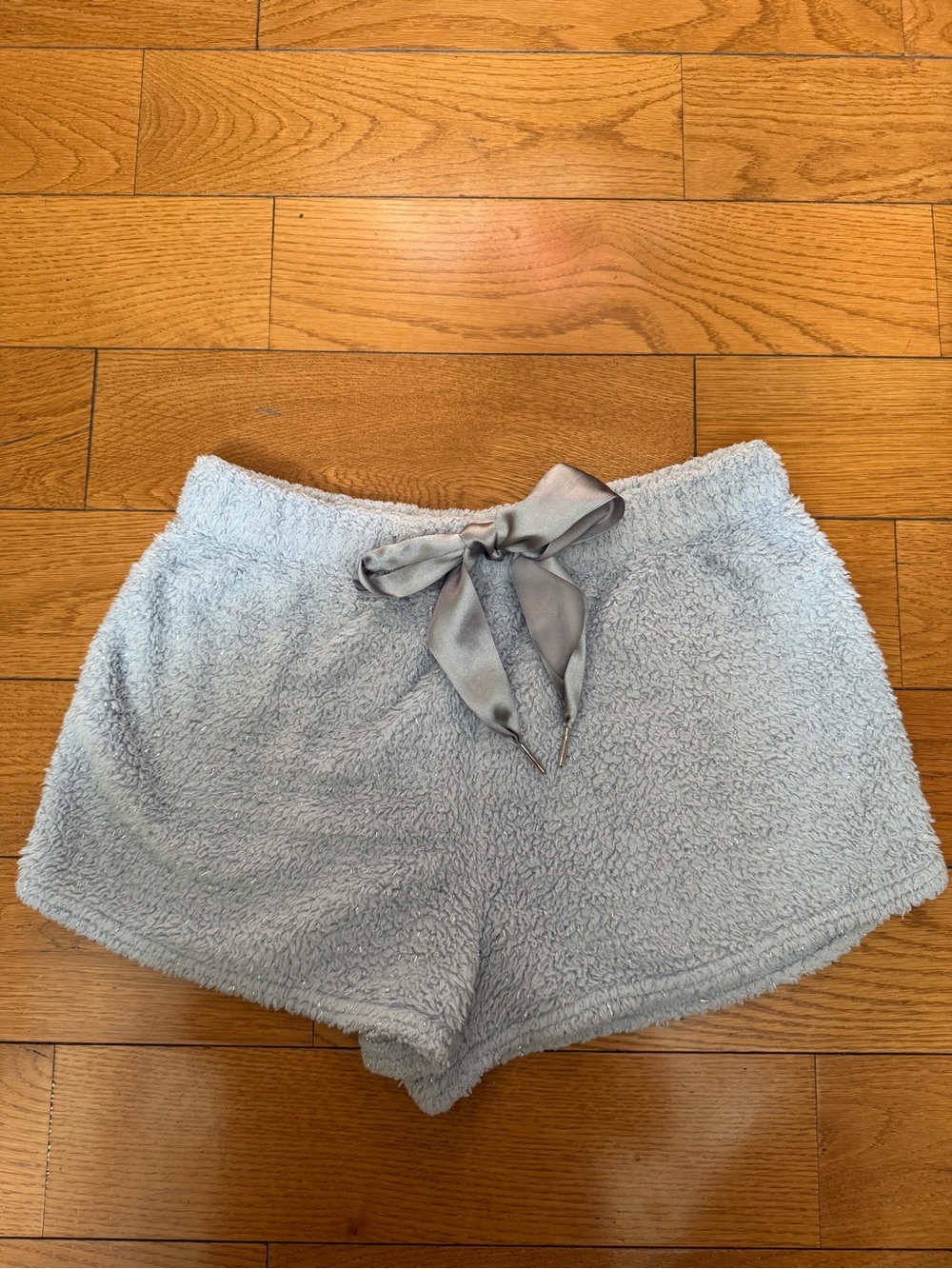 Planet Gold Light Blue Plush Lounge Shorts with Satin Waist Tie